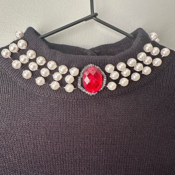 Vintage Darian Petites Black Embellished Sweater Dress Womens Petite Large - Picture 2 of 6